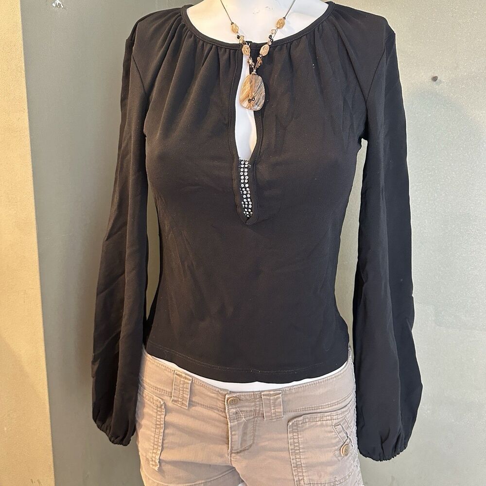 Y2K bebe Black Cut-Out Blouse Size M Whimsigoth babydoll cropped 2000’s Top